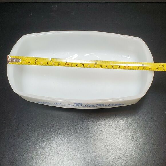 Vintage Federal Oven Proof White Milk Glass Blue Lady Michelle Floral Loaf Dish - Picture 4 of 9